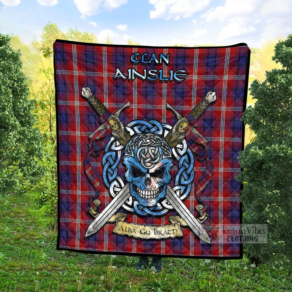 Tartan Vibes Clothing Ainslie Tartan Quilt with Celtic Skull Alba Gu Brath Style