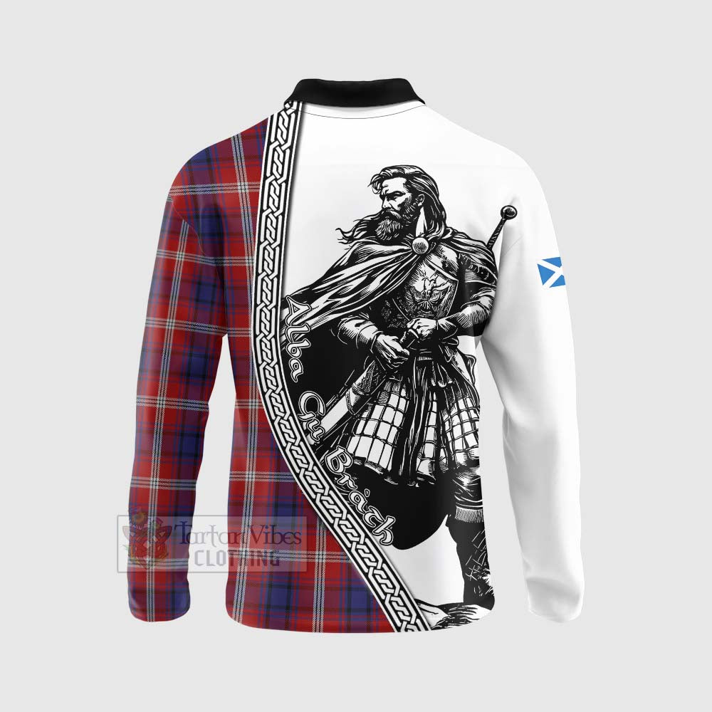 Tartan Vibes Clothing Ainslie Tartan Clan Crest Long Sleeve Polo Shirt with Highlander Warrior Celtic Style