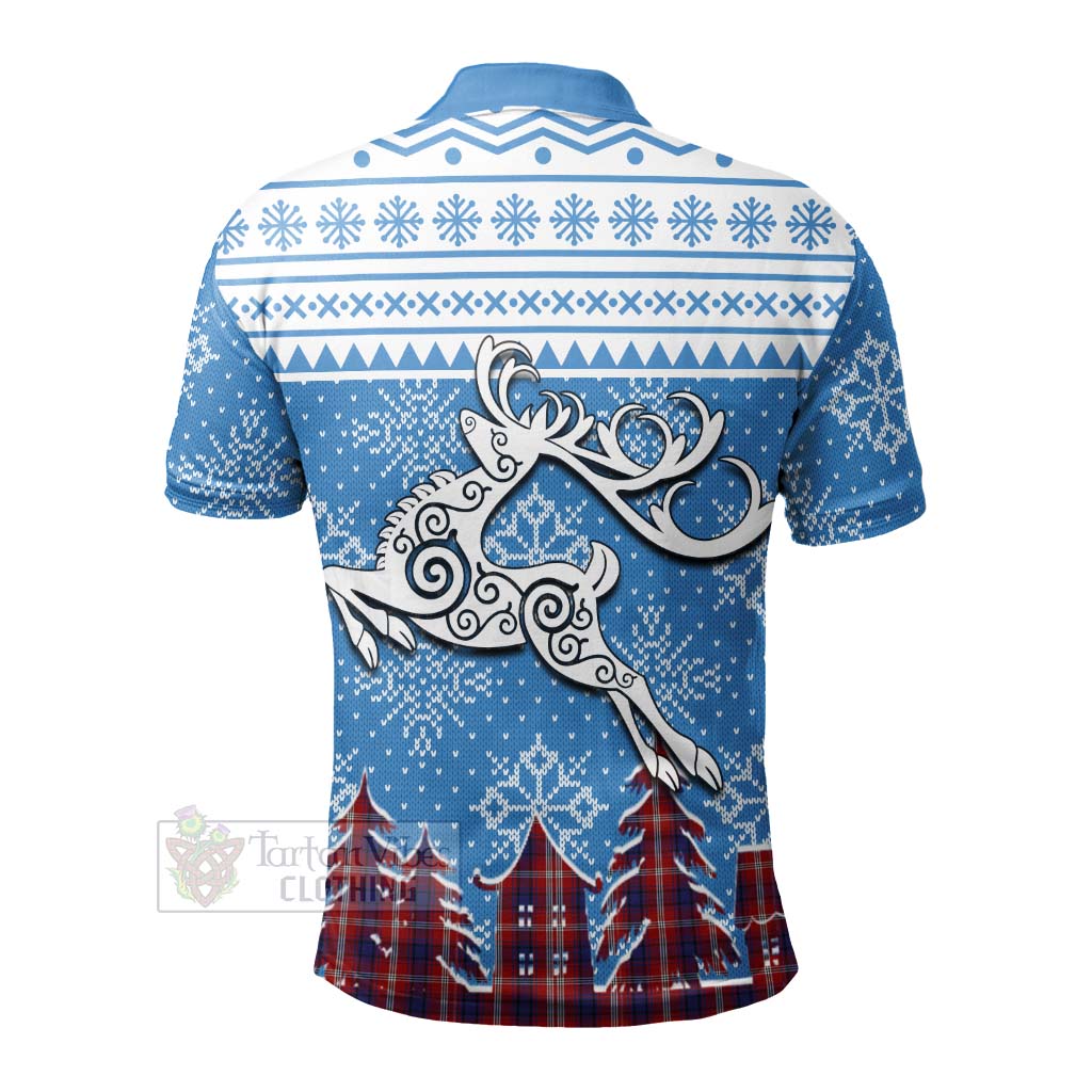 Tartan Vibes Clothing Ainslie Clan Christmas Polo Shirt Celtic Reindeer Style