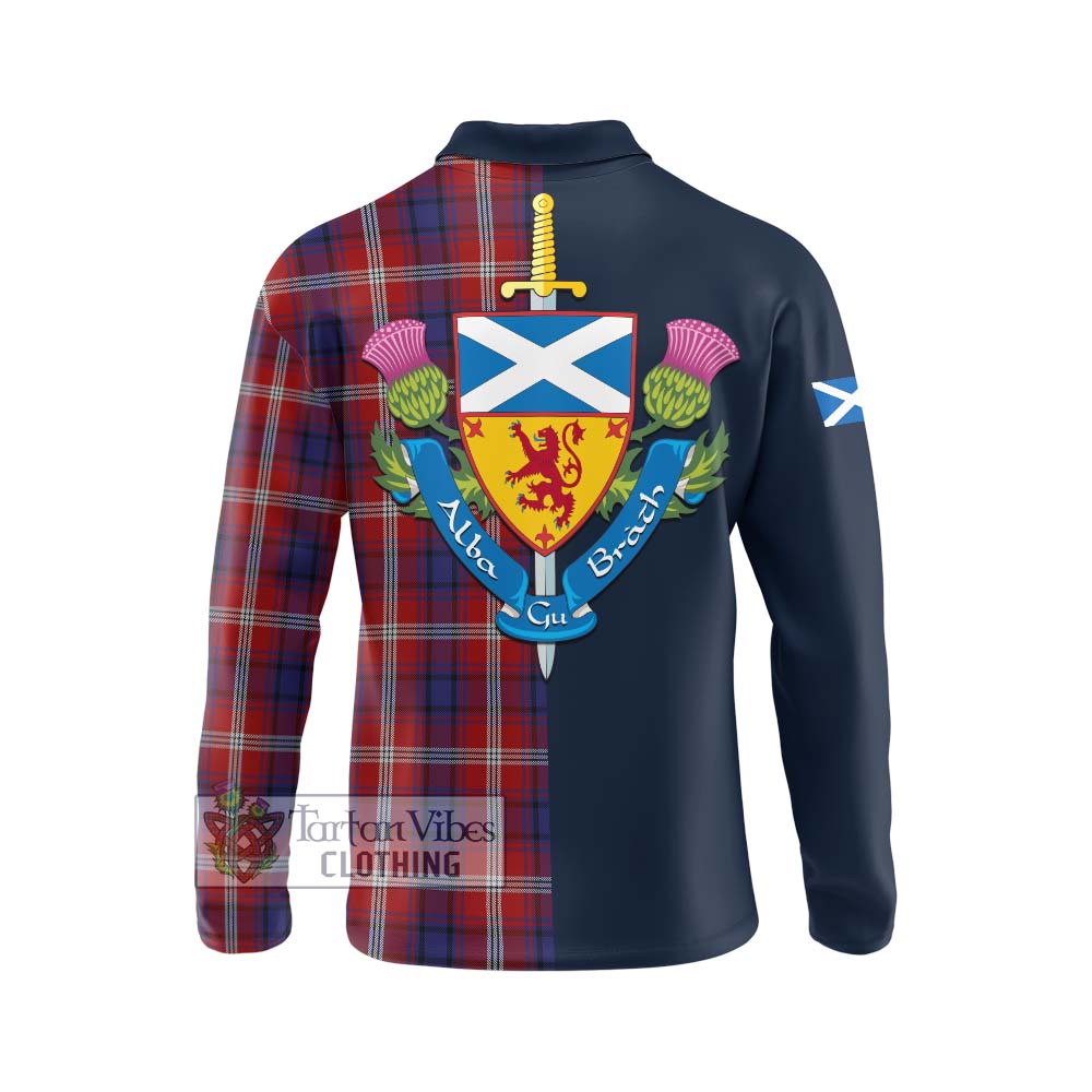 Tartan Vibes Clothing Ainslie Tartan Long Sleeve Polo Shirt with Scottish Lion Royal Arm Half Style