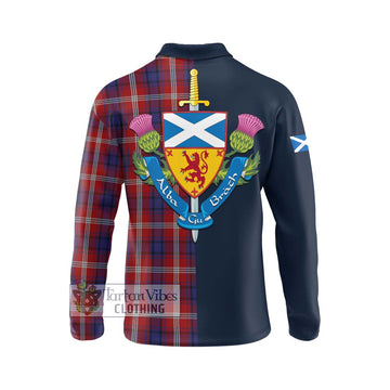 Ainslie Tartan Long Sleeve Polo Shirt Alba with Scottish Lion Royal Arm Half Style