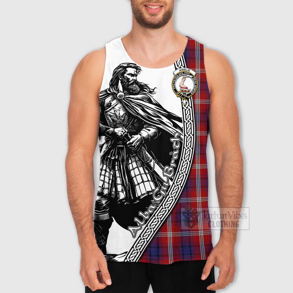 Tartan Vibes Clothing Ainslie Tartan Clan Crest Men's Tank Top with Highlander Warrior Celtic Style