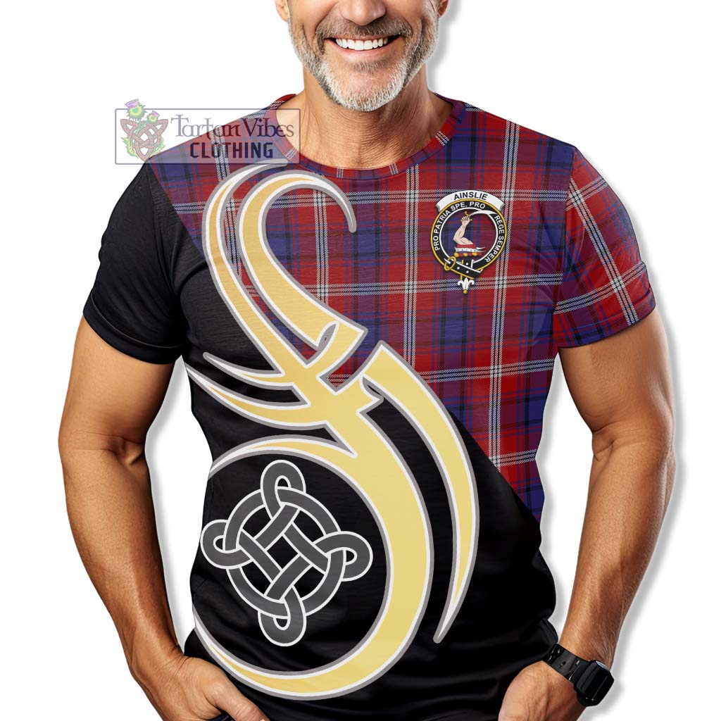 Tartan Vibes Clothing Ainslie Tartan T-Shirt with Family Crest and Celtic Symbol Style