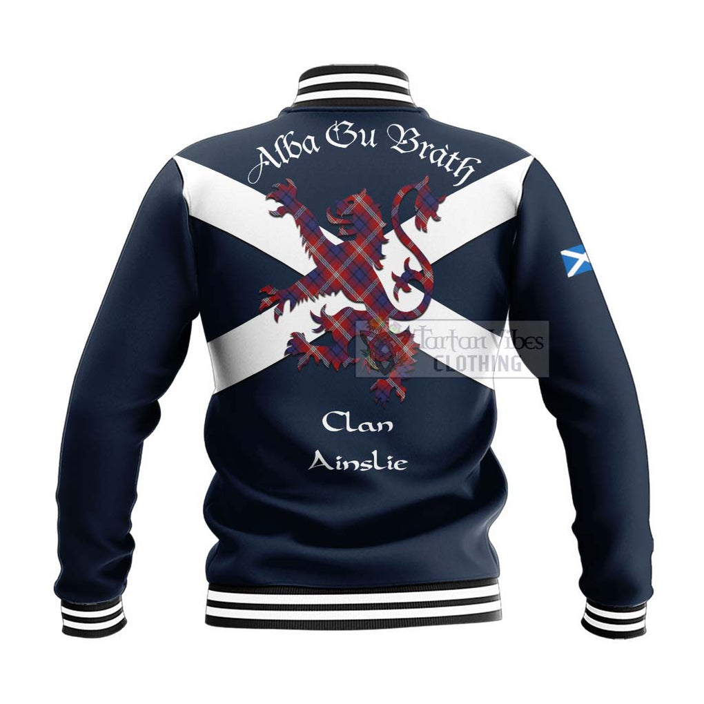 Tartan Vibes Clothing Ainslie Tartan Lion Rampant Baseball Jacket – Proudly Display Your Heritage with Alba Gu Brath and Clan Name