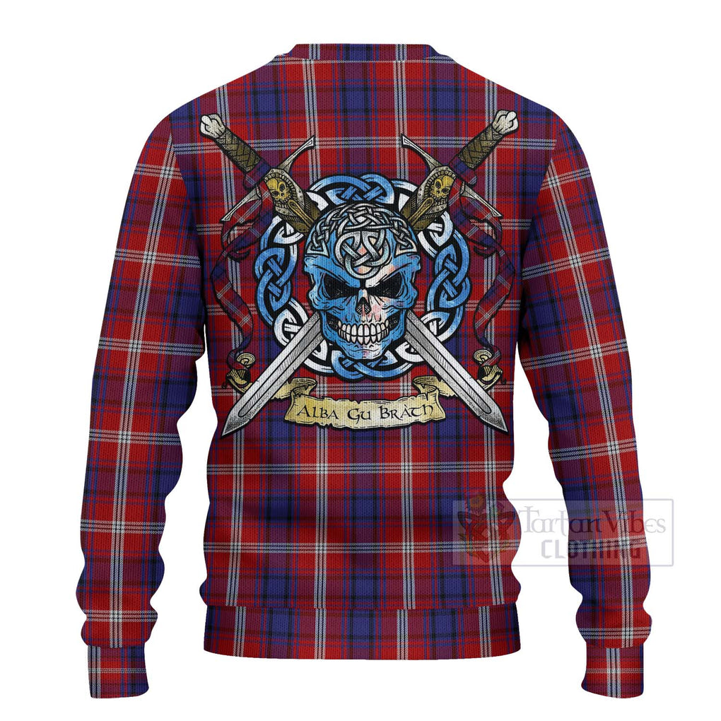 Tartan Vibes Clothing Ainslie Tartan Knitted Sweater with Family Crest Celtic Skull Style