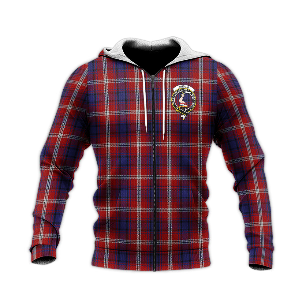 Ainslie Tartan Knitted Hoodie with Family Crest Unisex Knitted Zip Hoodie - Tartanvibesclothing