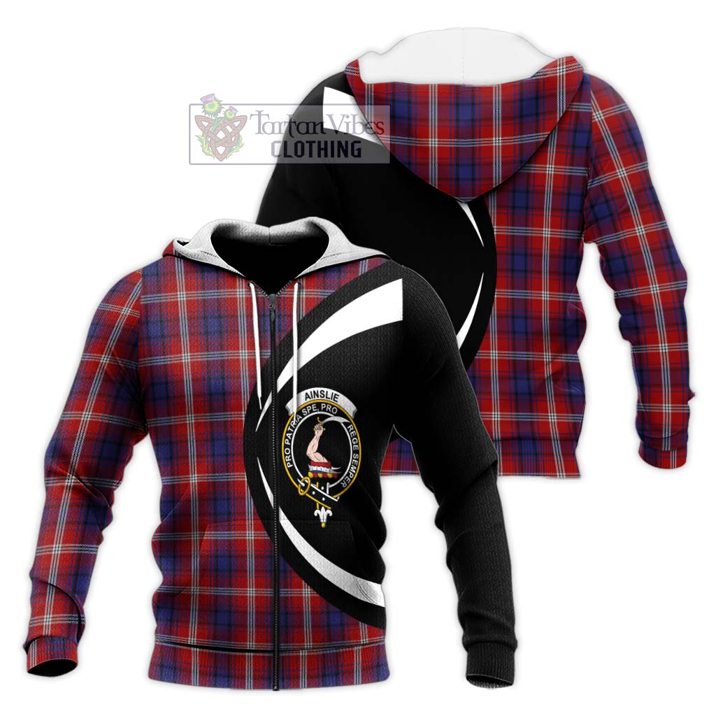 Ainslie Tartan Knitted Hoodie with Family Crest Circle Style Unisex Knitted Zip Hoodie - Tartan Vibes Clothing