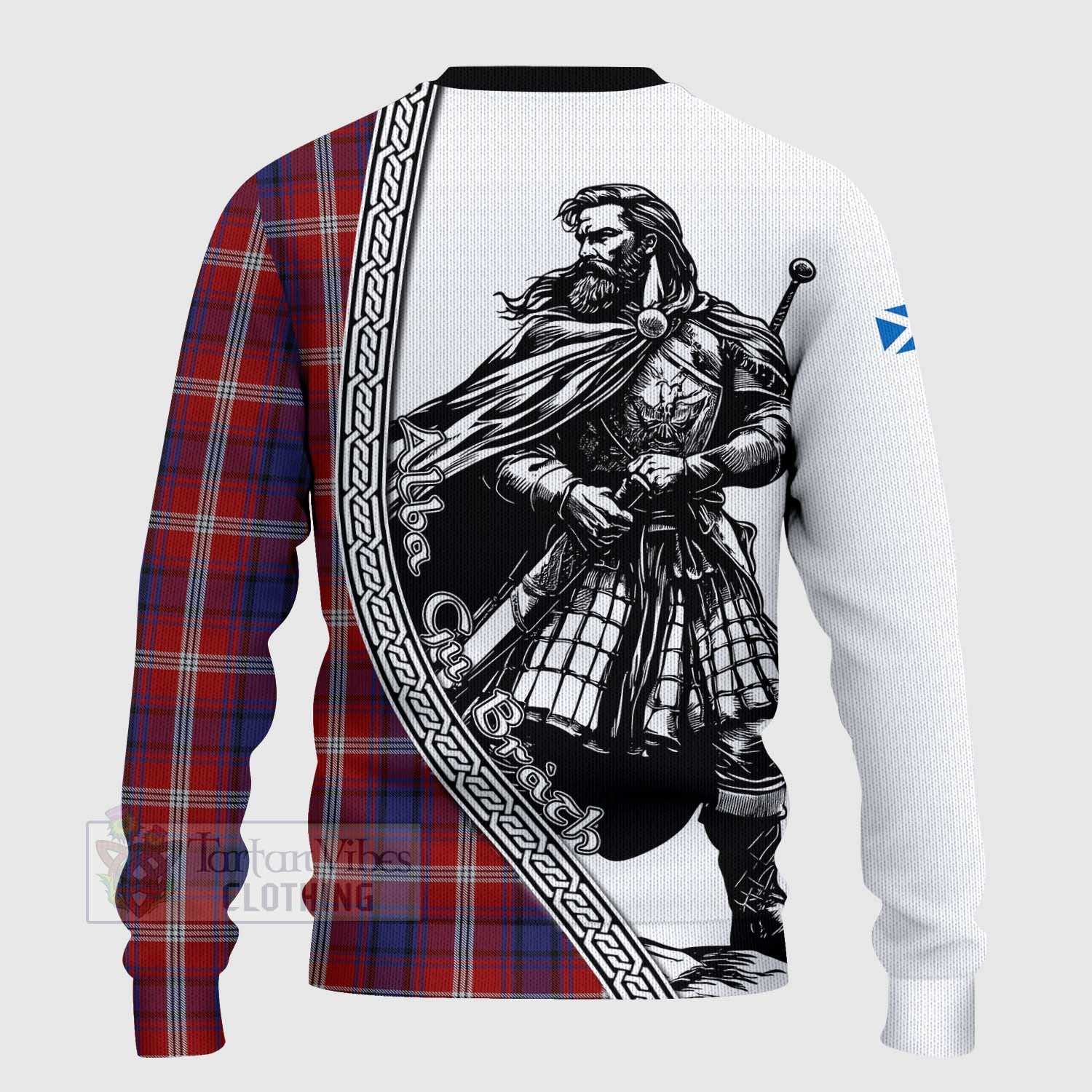 Tartan Vibes Clothing Ainslie Tartan Clan Crest Knitted Sweater with Highlander Warrior Celtic Style