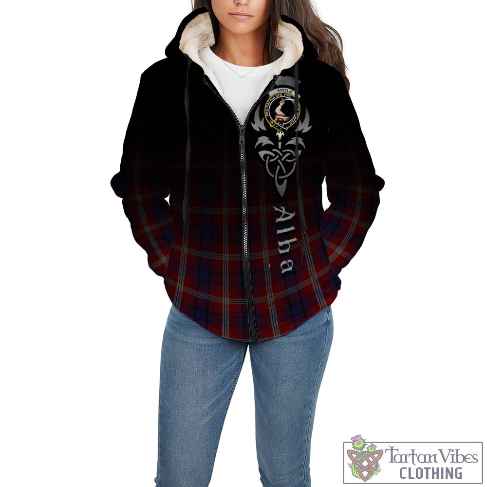 Tartan Vibes Clothing Ainslie Tartan Sherpa Hoodie Featuring Alba Gu Brath Family Crest Celtic Inspired