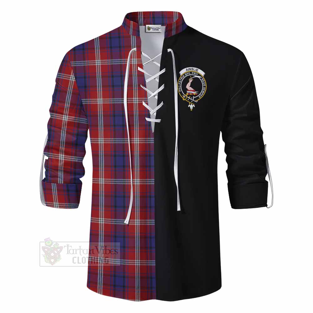 Tartan Vibes Clothing Ainslie Tartan Ghillie Kilt Shirt with Family Crest and Half Of Me Style