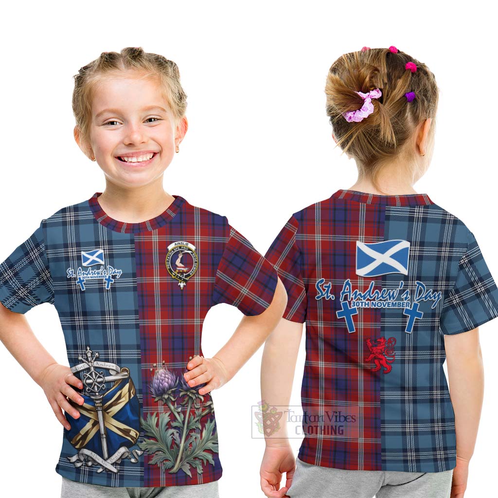 Tartan Vibes Clothing Ainslie Tartan Kid T-Shirt Happy St. Andrew's Day Half Tartan Style