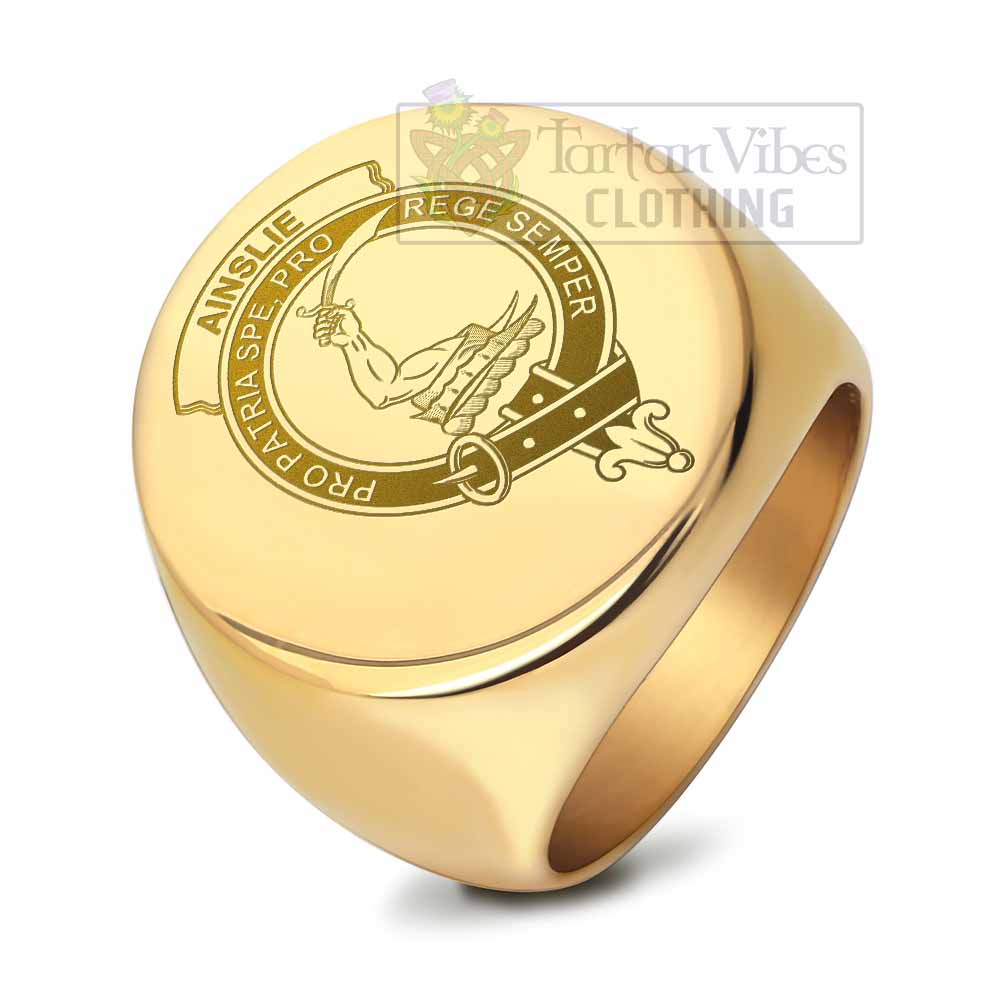 Tartan Vibes Clothing Ainslie Clan Crest Engraved Ring