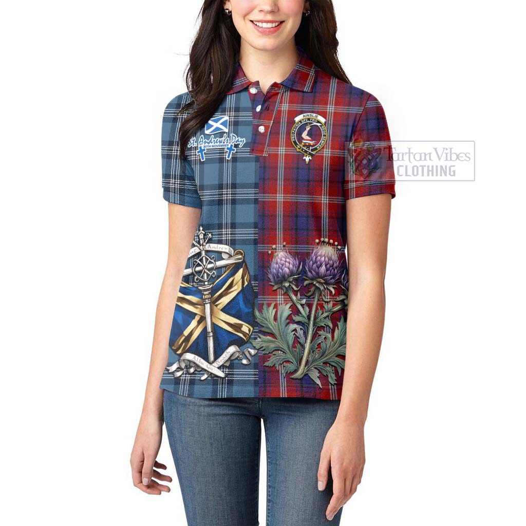 Tartan Vibes Clothing Ainslie Tartan Women's Polo Shirt Happy St. Andrew's Day Half Tartan Style