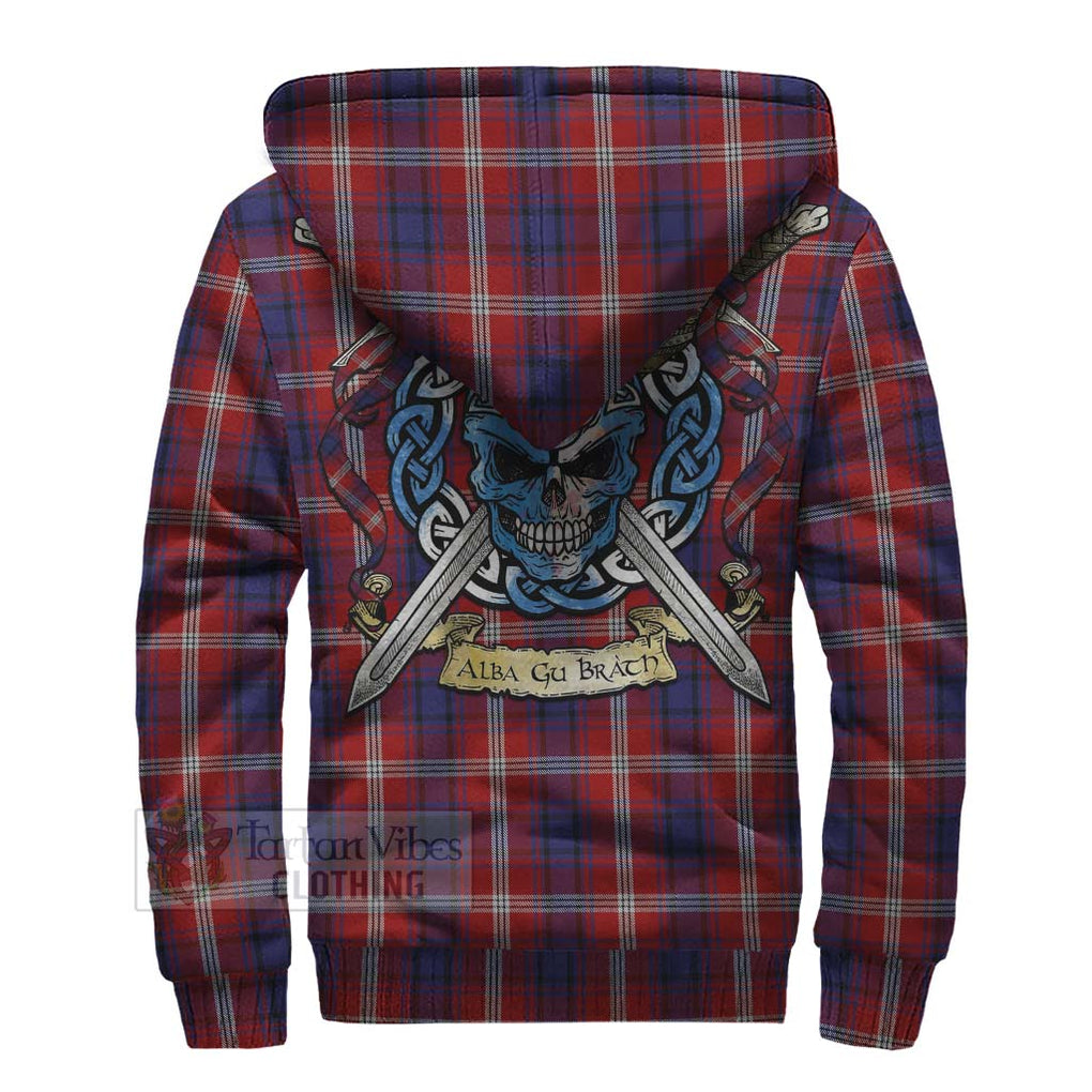 Tartan Vibes Clothing Ainslie Tartan Sherpa Hoodie with Family Crest Celtic Skull Style