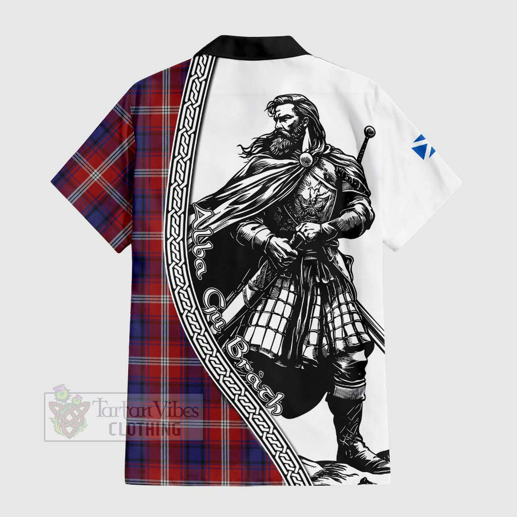 Tartan Vibes Clothing Ainslie Tartan Clan Crest Short Sleeve Button Shirt with Highlander Warrior Celtic Style