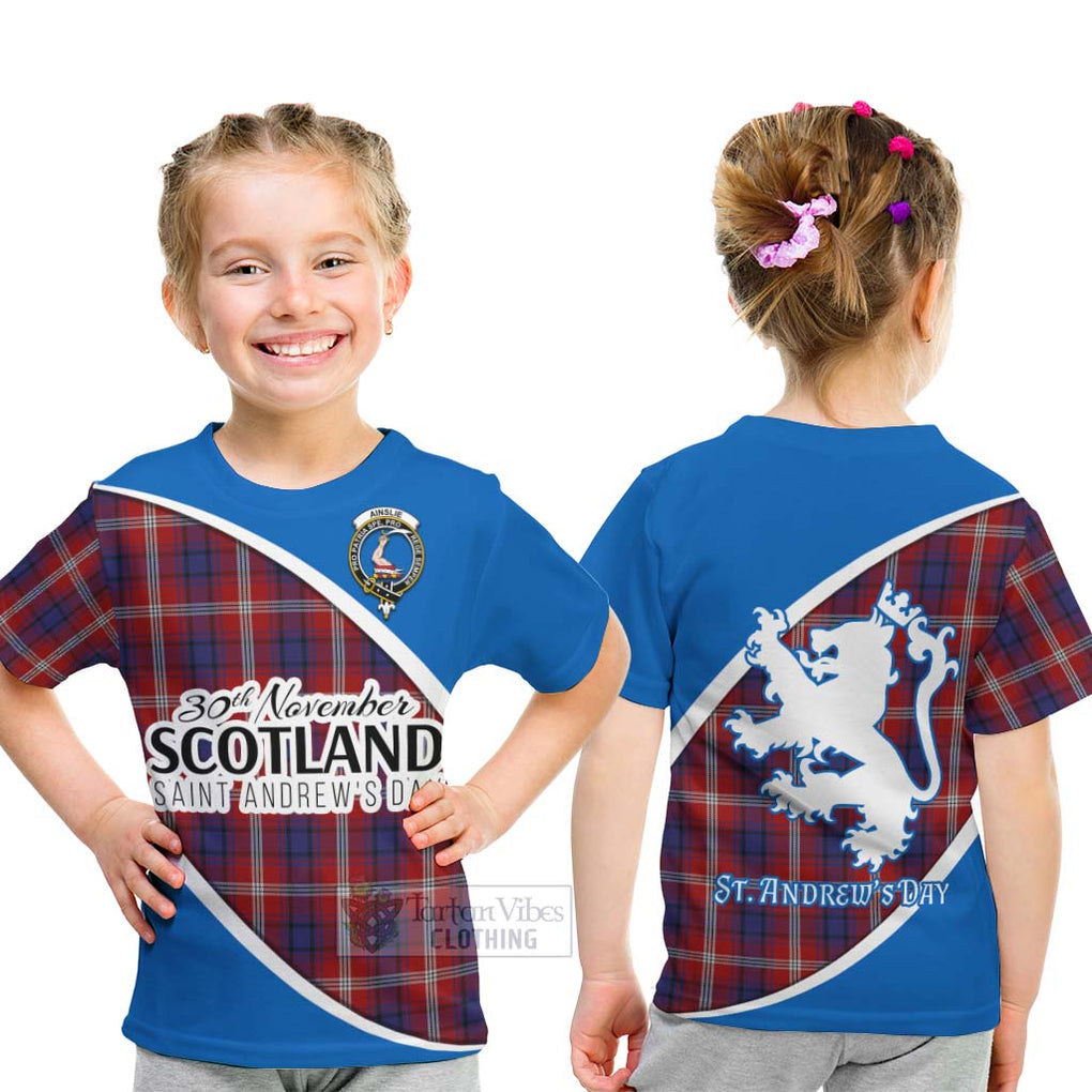 Tartan Vibes Clothing Ainslie Family Crest Tartan Kid T-Shirt Celebrate Saint Andrew's Day in Style