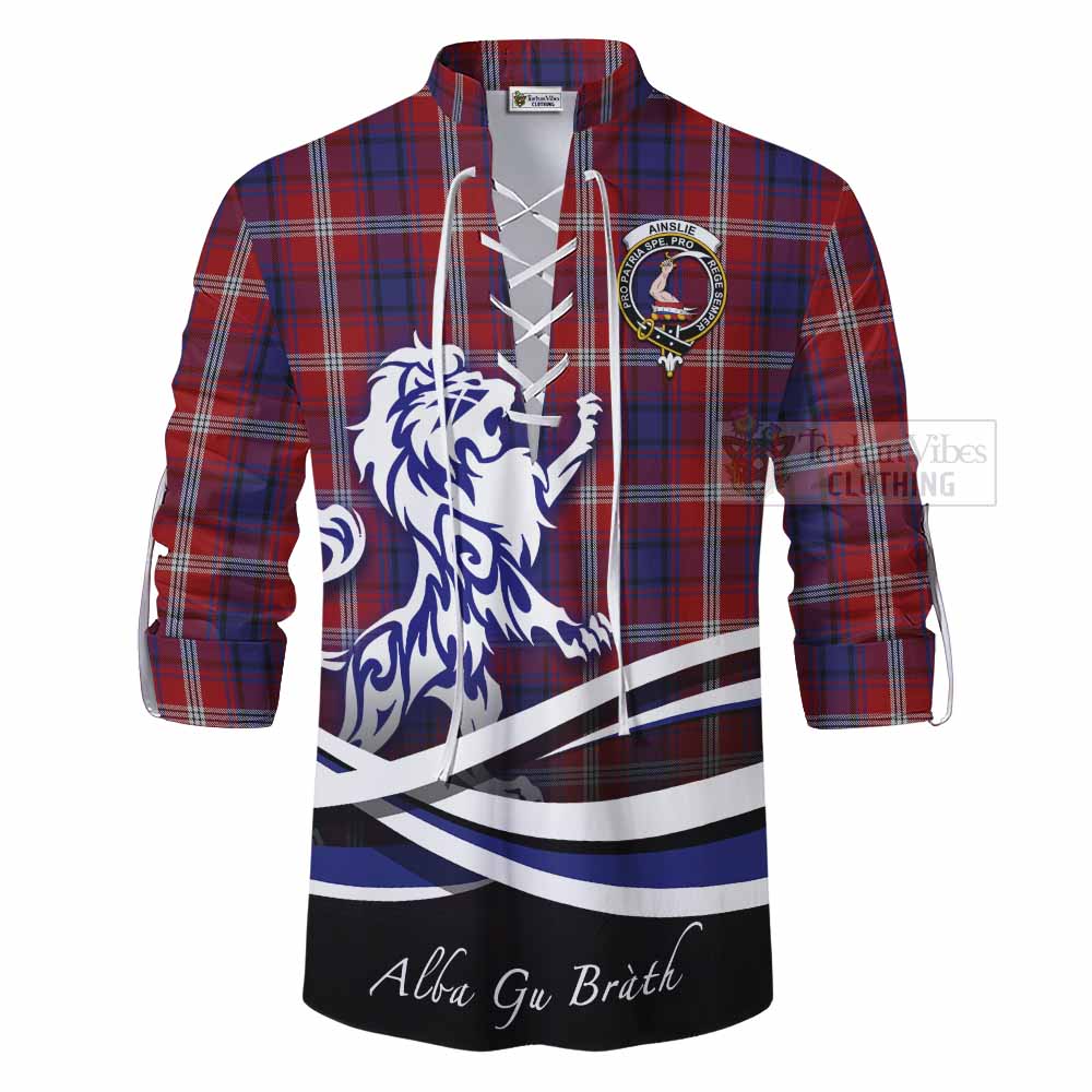 Tartan Vibes Clothing Ainslie Tartan Ghillie Kilt Shirt with Alba Gu Brath Regal Lion Emblem