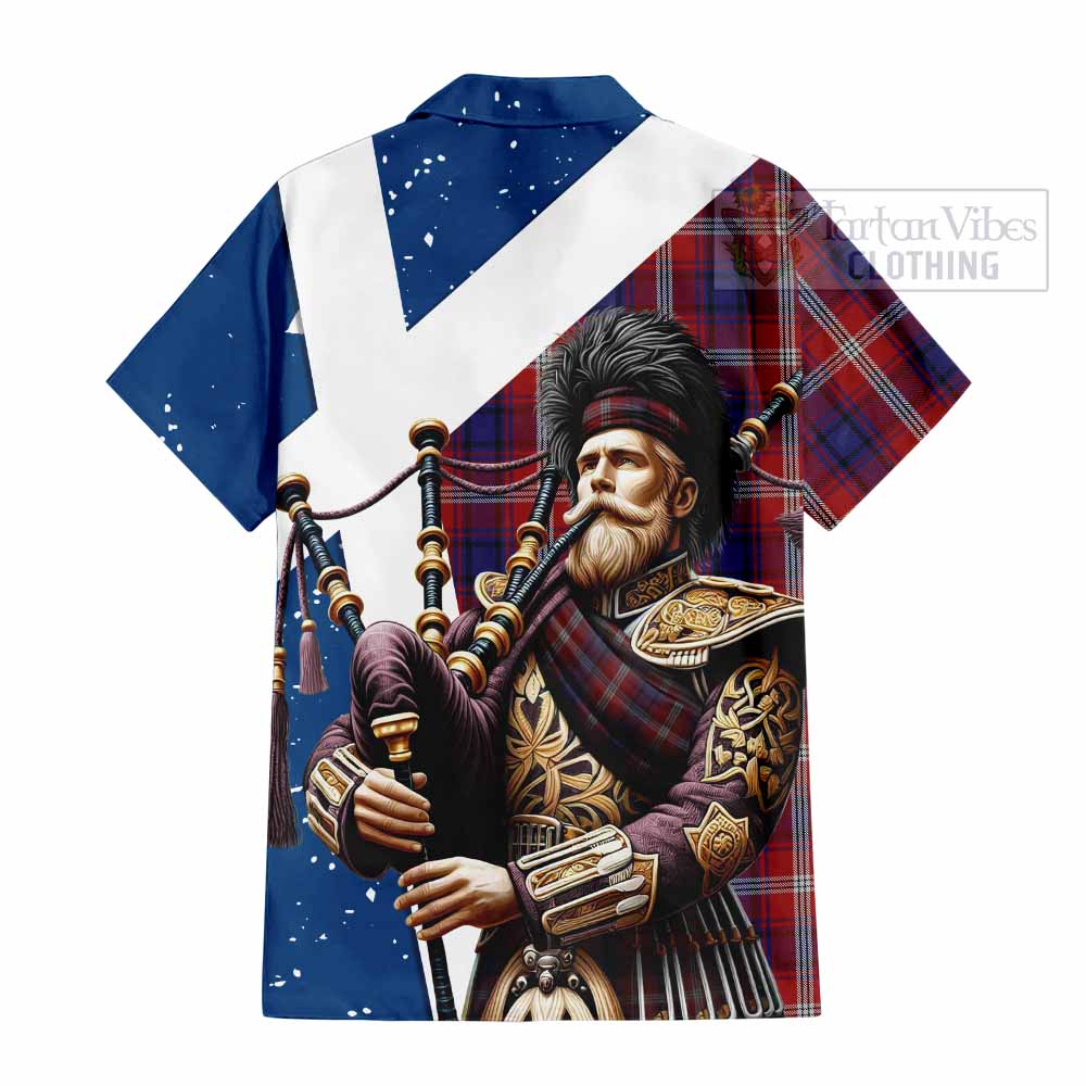 Tartan Vibes Clothing Ainslie Tartan Short Sleeve Button Shirt with Family Crest Scottish Bagpiper Vibes