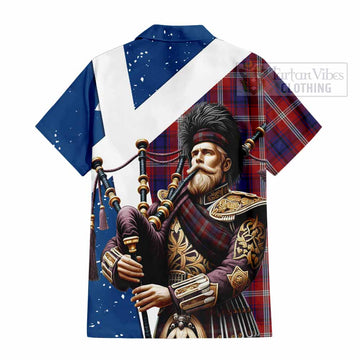 Ainslie Tartan Short Sleeve Button Shirt with Family Crest Scottish Bagpiper Vibes