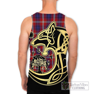 Ainslie Tartan Men's Tank Top with Family Crest Celtic Wolf Style