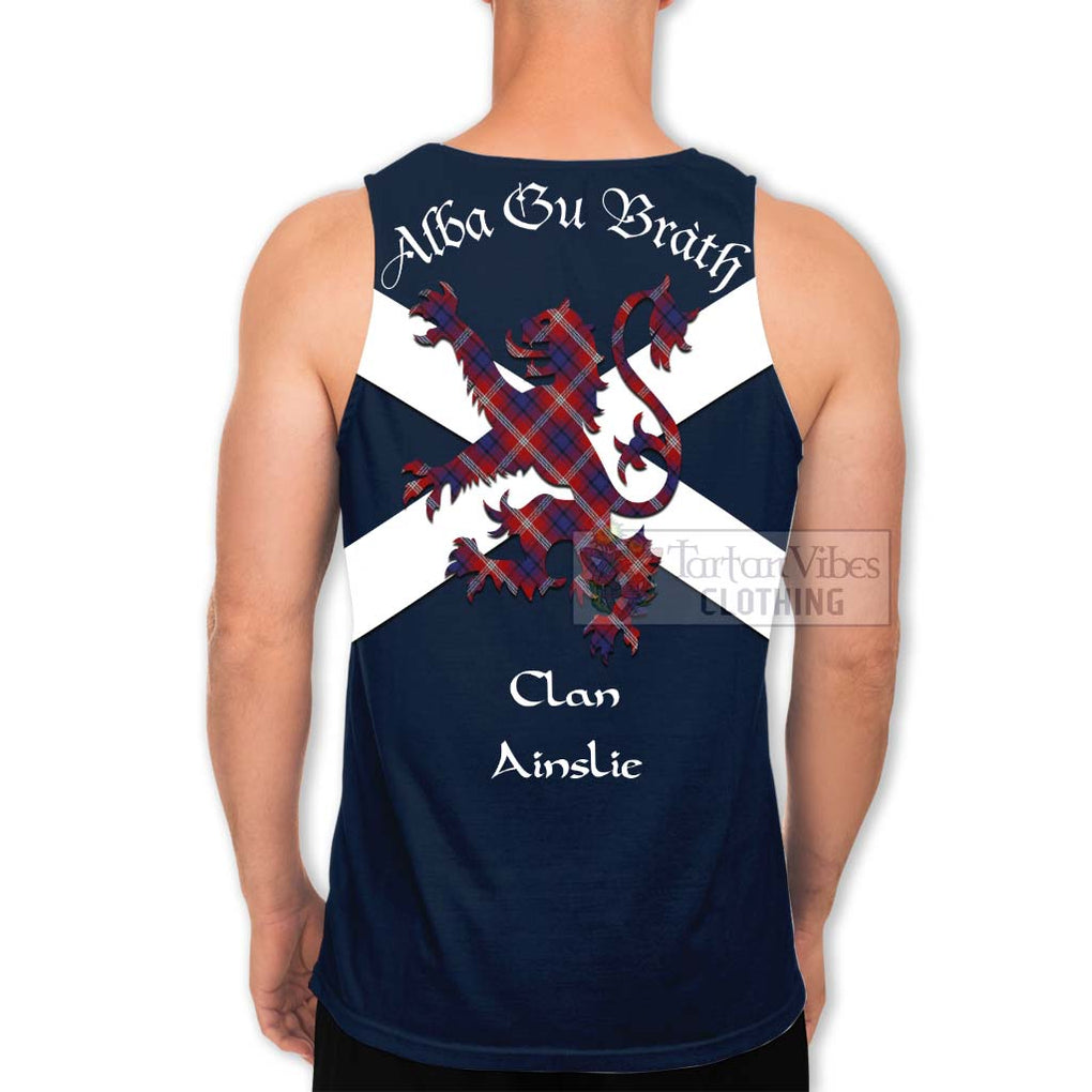 Tartan Vibes Clothing Ainslie Tartan Lion Rampant Men's Tank Top – Proudly Display Your Heritage with Alba Gu Brath and Clan Name