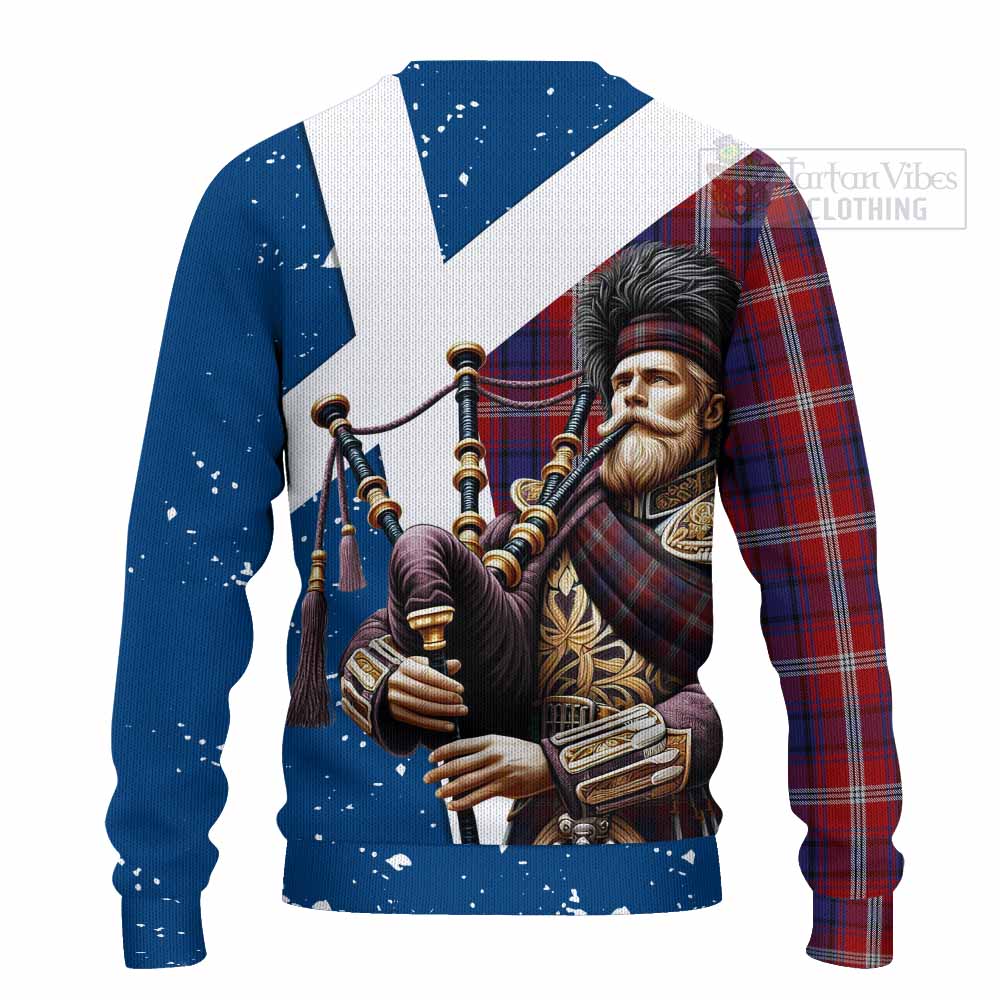 Tartan Vibes Clothing Ainslie Tartan Knitted Sweater with Family Crest Scottish Bagpiper Vibes