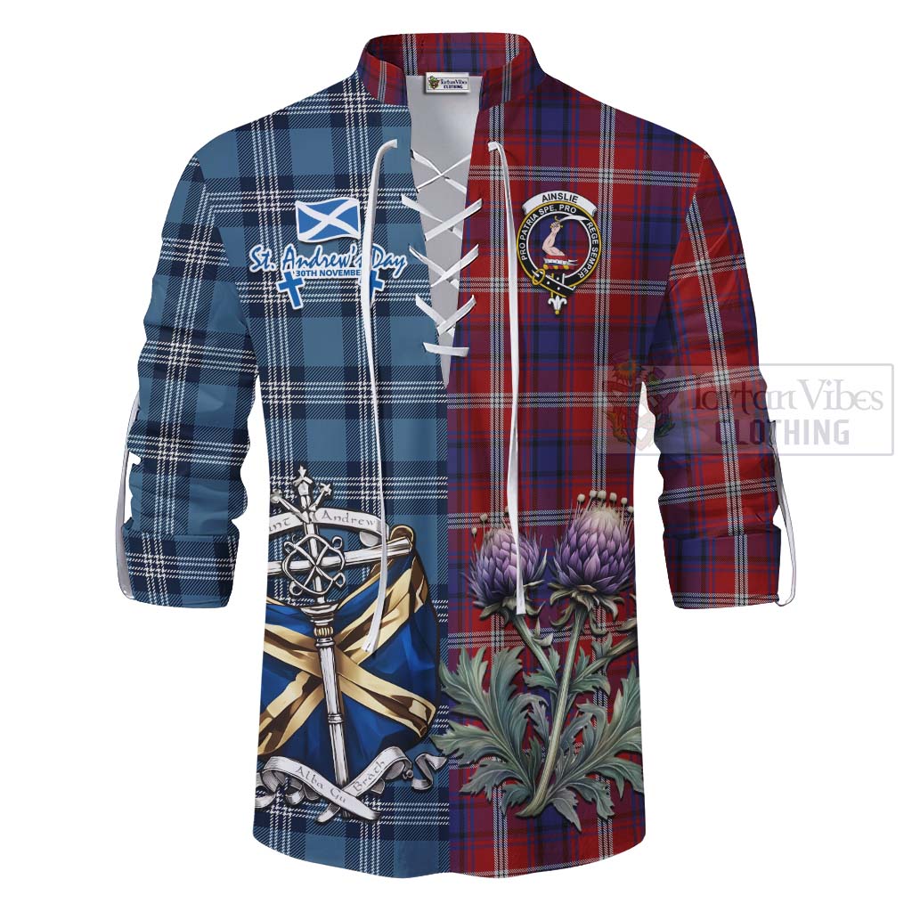 Tartan Vibes Clothing Ainslie Tartan Ghillie Kilt Shirt Happy St. Andrew's Day Half Tartan Style