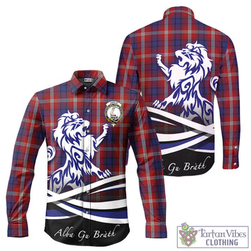 Ainslie Tartan Long Sleeve Button Up Shirt with Alba Gu Brath Regal Lion Emblem