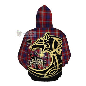 Ainslie Tartan Cotton Hoodie with Family Crest Celtic Wolf Style