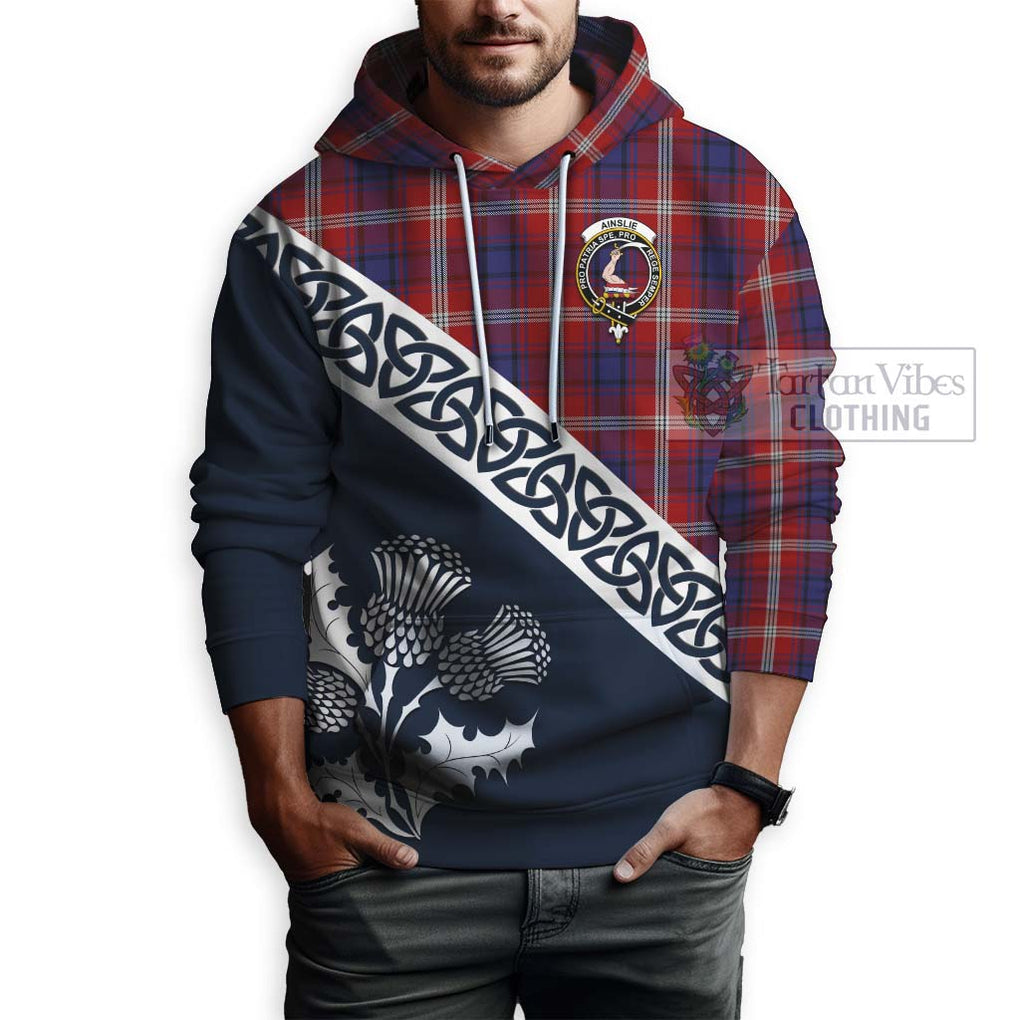 Tartan Vibes Clothing Ainslie Tartan Hoodie Featuring Thistle and Scotland Map