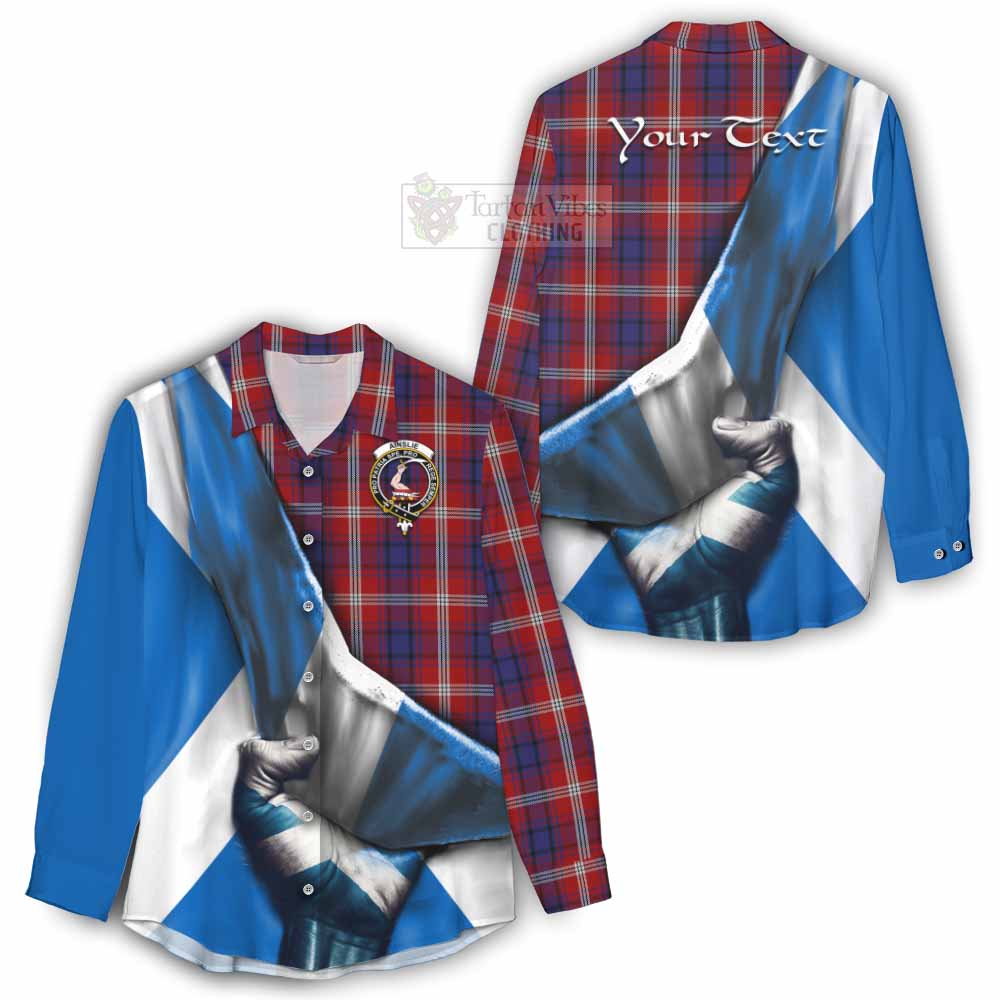 Tartan Vibes Clothing Ainslie Tartan Women's Casual Shirt with Family Crest Scotland Patriotic Style