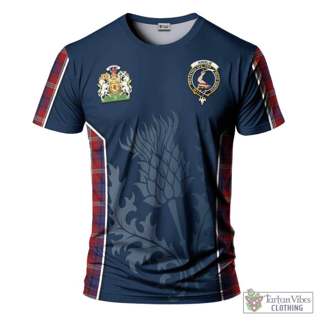 Tartan Vibes Clothing Ainslie Tartan T-Shirt with Family Crest and Scottish Thistle Vibes Sport Style