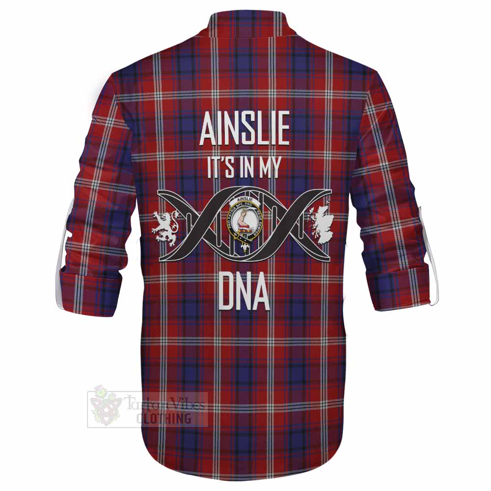 Tartan Vibes Clothing Ainslie Tartan Ghillie Kilt Shirt with Family Crest DNA In Me Style