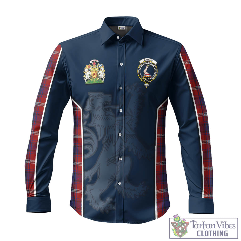 Tartan Vibes Clothing Ainslie Tartan Long Sleeve Button Up Shirt with Family Crest and Lion Rampant Vibes Sport Style