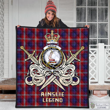 Ainslie Tartan Quilt with Clan Crest and the Golden Sword of Courageous Legacy