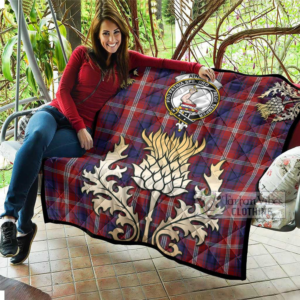 Tartan Vibes Clothing Ainslie Tartan Quilt with Family Crest and Golden Thistle Style