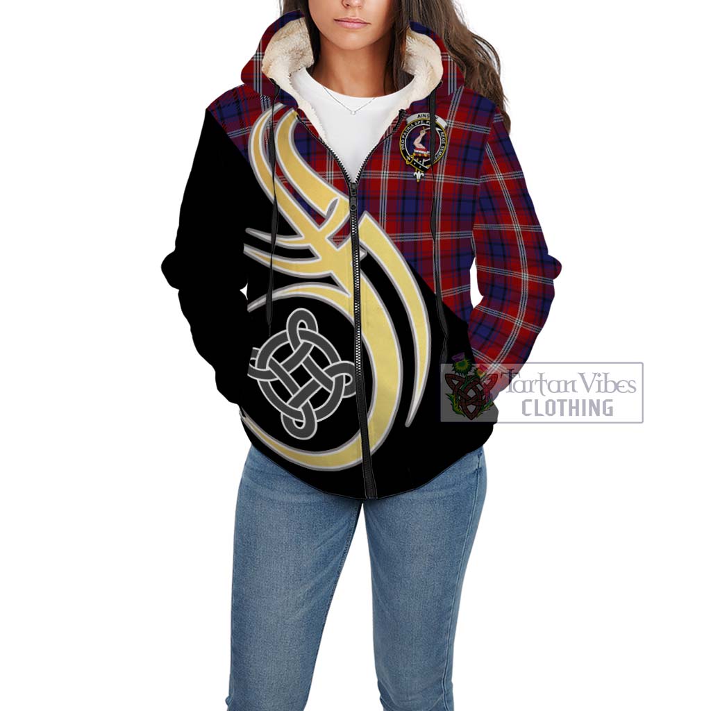 Ainslie Tartan Sherpa Hoodie with Family Crest and Celtic Symbol Style Unisex - Tartan Vibes Clothing