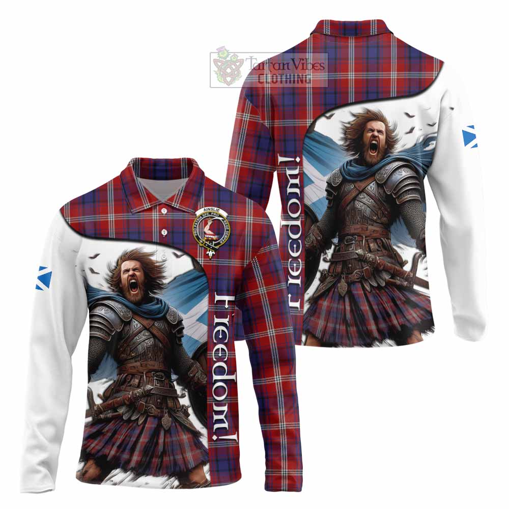 Tartan Vibes Clothing Ainslie Crest Tartan Long Sleeve Polo Shirt Inspired by the Freedom of Scottish Warrior