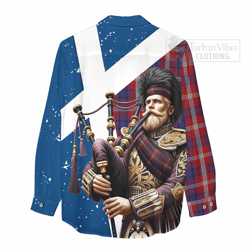 Tartan Vibes Clothing Ainslie Tartan Women's Casual Shirt with Family Crest Scottish Bagpiper Vibes