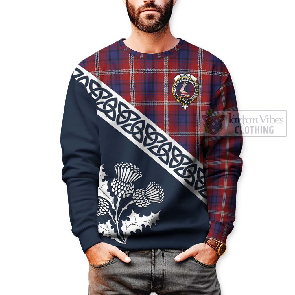 Tartan Vibes Clothing Ainslie Tartan Sweatshirt Featuring Thistle and Scotland Map