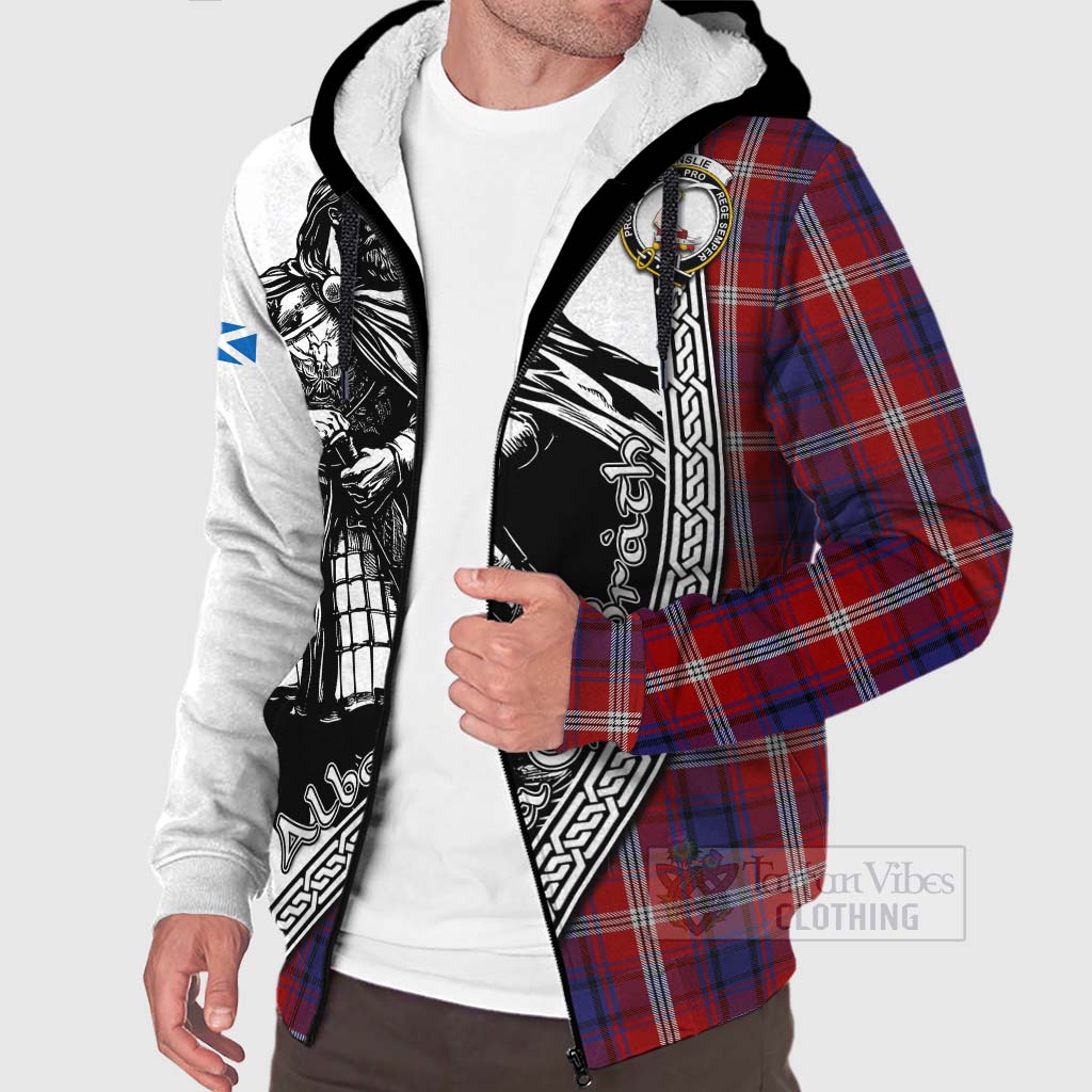 Tartan Vibes Clothing Ainslie Tartan Clan Crest Sherpa Hoodie with Highlander Warrior Celtic Style