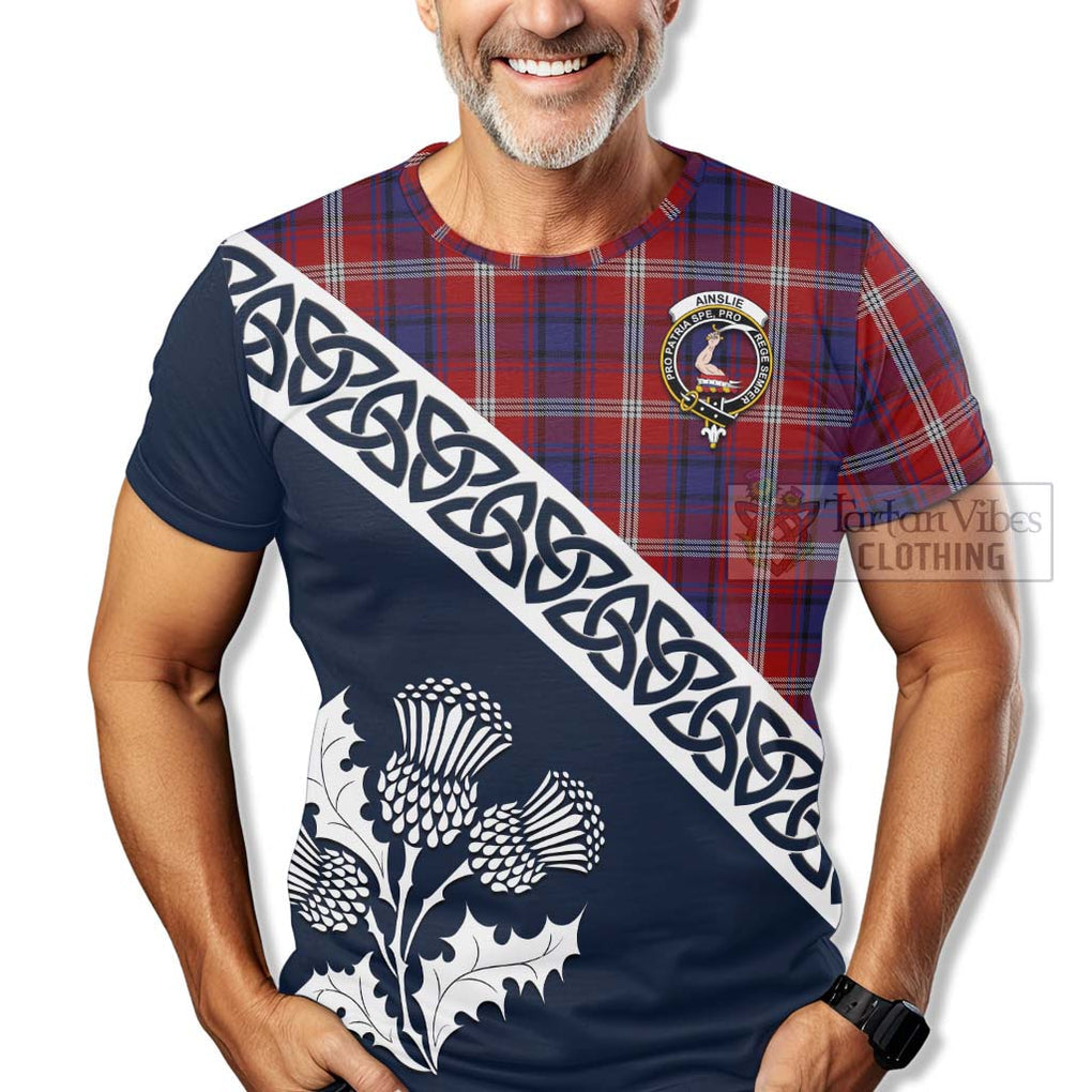 Ainslie Tartan T-Shirt Featuring Thistle and Scotland Map