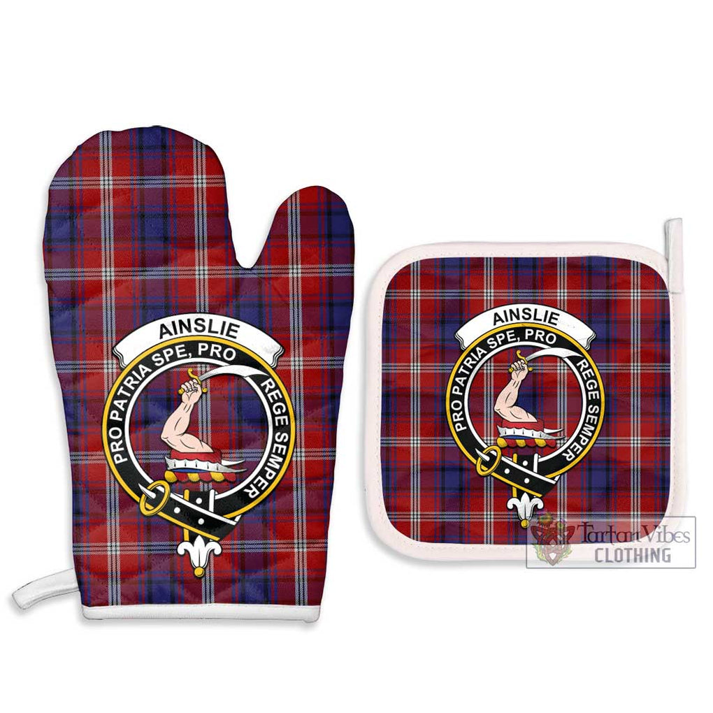 Ainslie Tartan Combo Oven Mitt & Pot-Holder with Family Crest Combo 1 Oven Mitt & 2 Pot-Holder White - Tartan Vibes Clothing