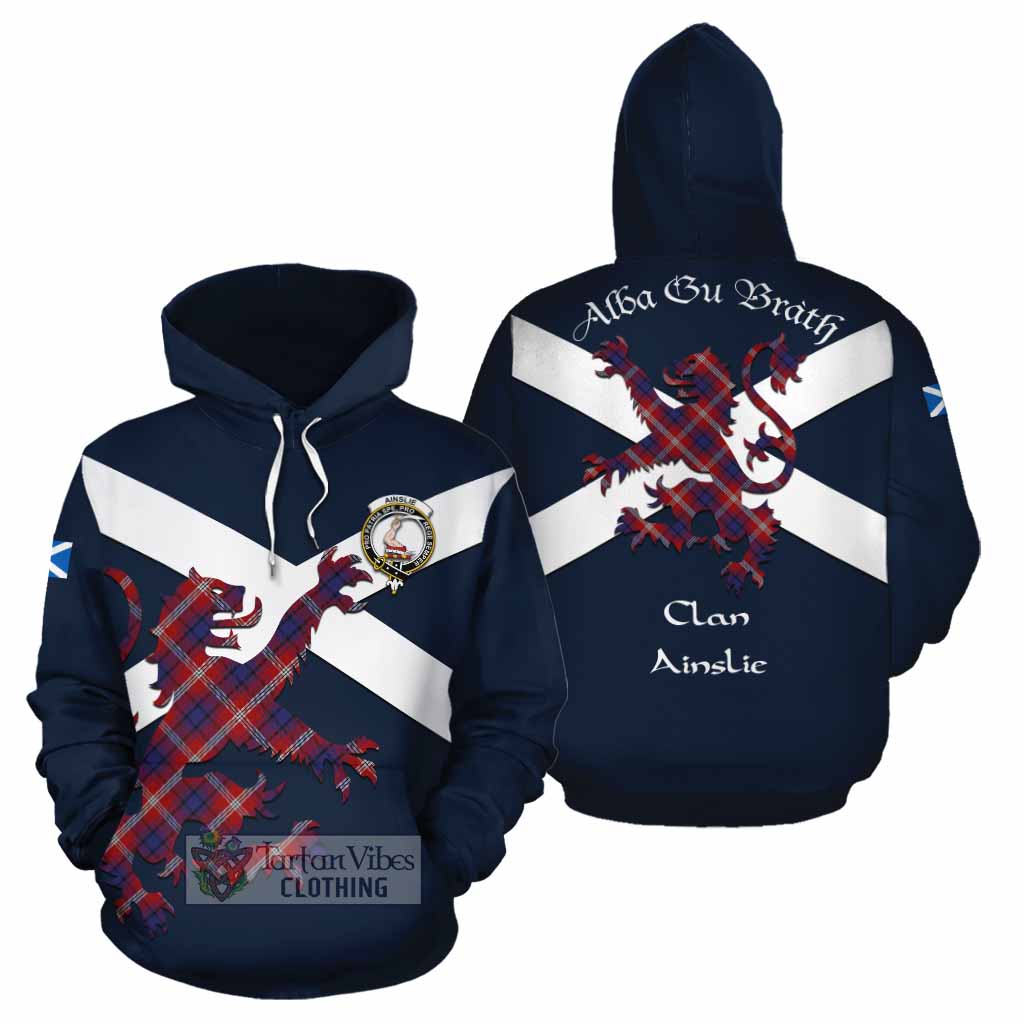 Tartan Vibes Clothing Ainslie Tartan Lion Rampant Cotton Hoodie Proudly Display Your Heritage with Alba Gu Brath and Clan Name