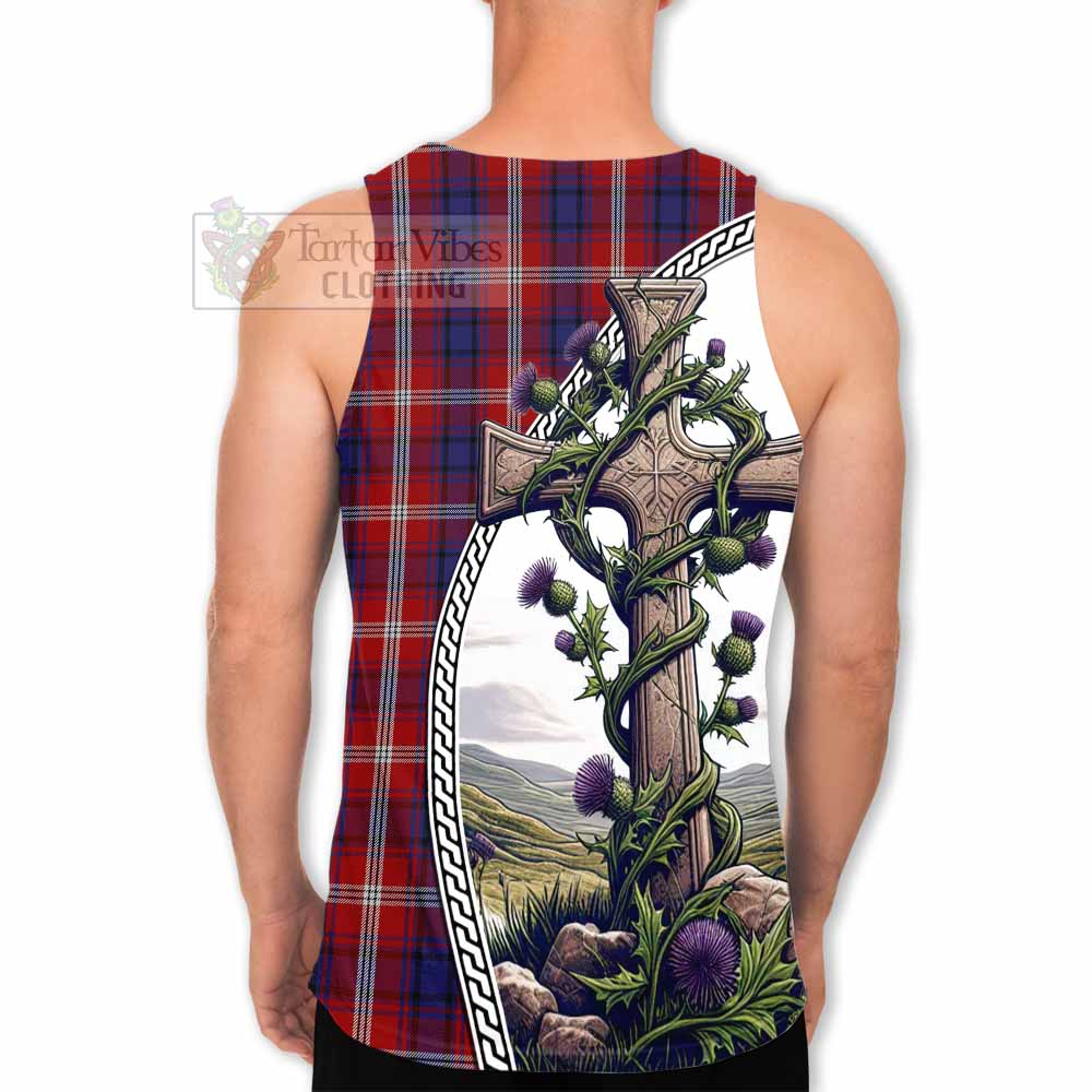 Tartan Vibes Clothing Ainslie Tartan Men's Tank Top with Family Crest and St. Andrew's Cross Accented by Thistle Vines