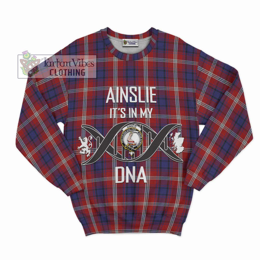 Ainslie Tartan Sweatshirt with Family Crest DNA In Me Style - Tartanvibesclothing Shop