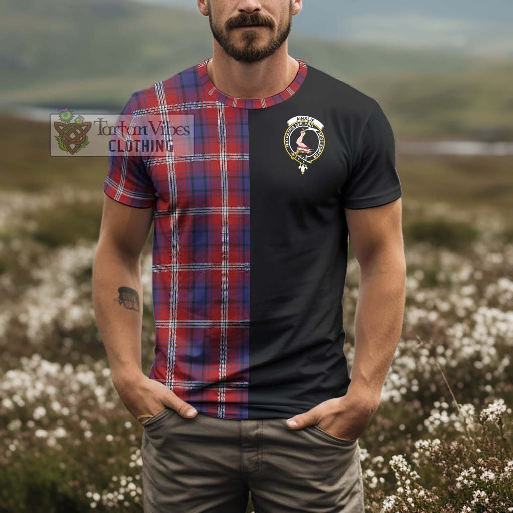 Ainslie Tartan T-Shirt with Family Crest and Half Of Me Style - Tartanvibesclothing Shop