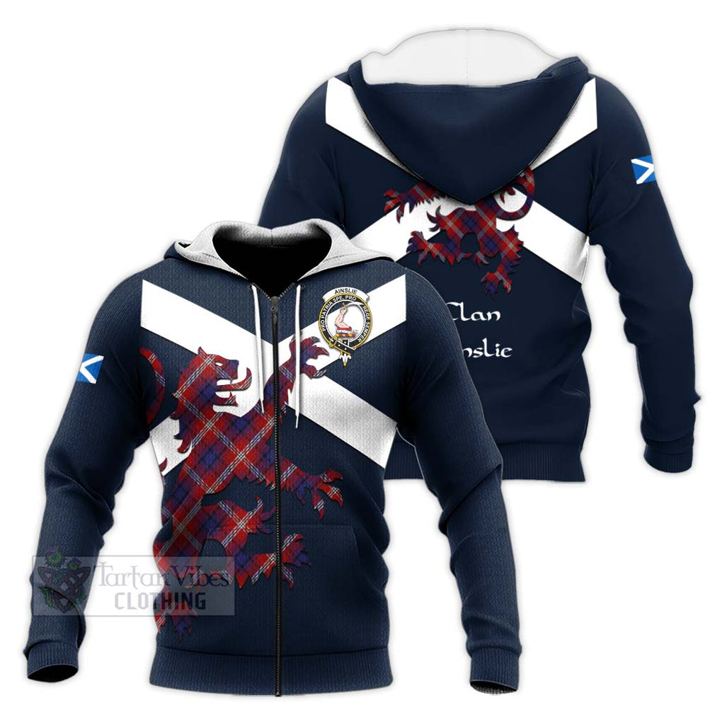 Tartan Vibes Clothing Ainslie Tartan Lion Rampant Knitted Hoodie – Proudly Display Your Heritage with Alba Gu Brath and Clan Name