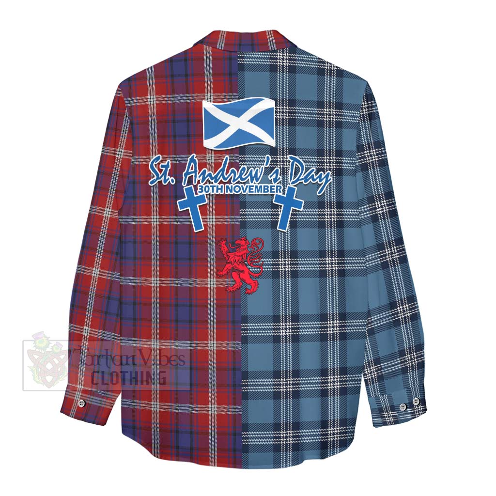 Tartan Vibes Clothing Ainslie Tartan Women's Casual Shirt Happy St. Andrew's Day Half Tartan Style