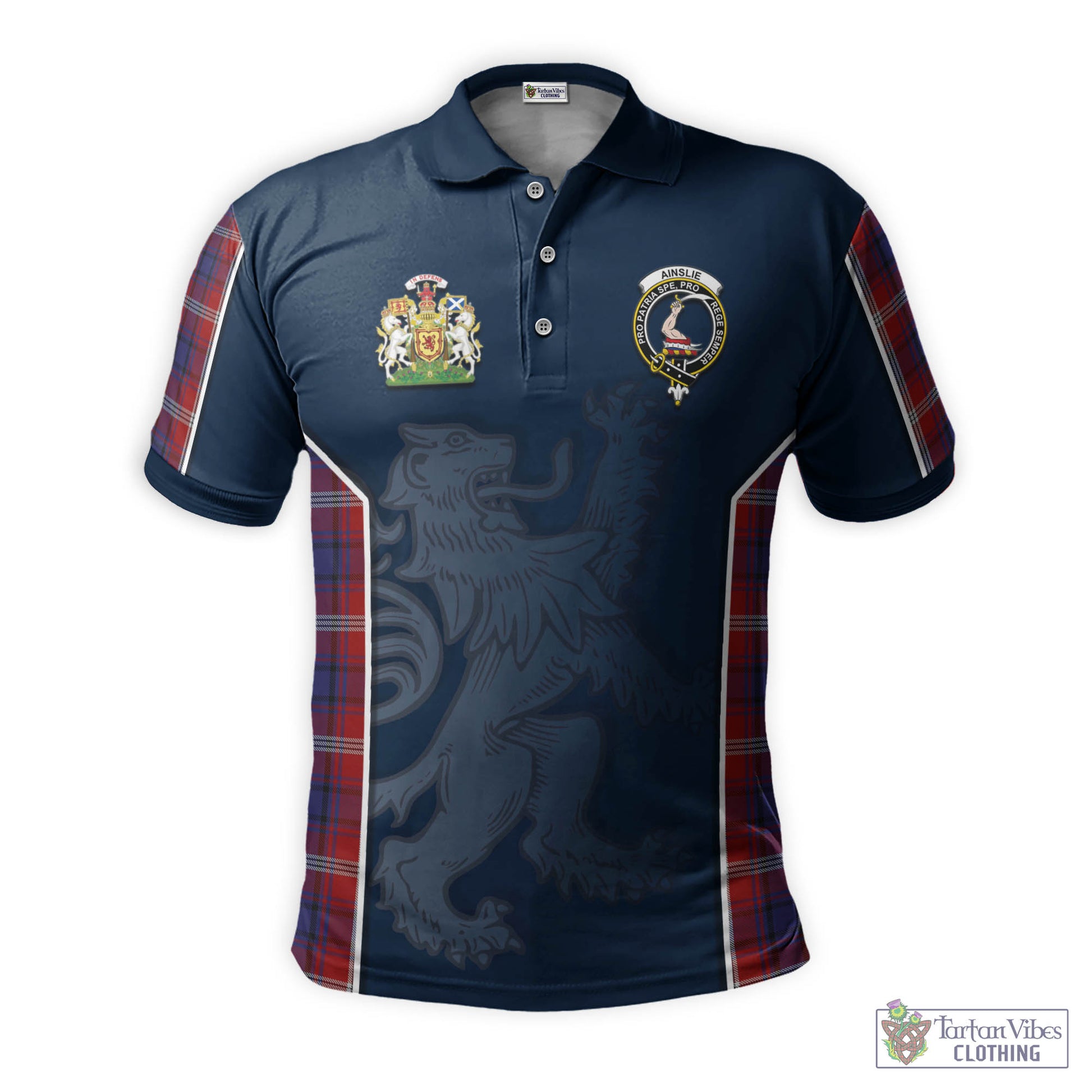 Tartan Vibes Clothing Ainslie Tartan Men's Polo Shirt with Family Crest and Lion Rampant Vibes Sport Style